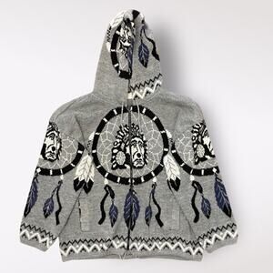 Yari Artesanias Hooded Cardigan‎ Sweater Full Zip Large Gray Dream Catcher